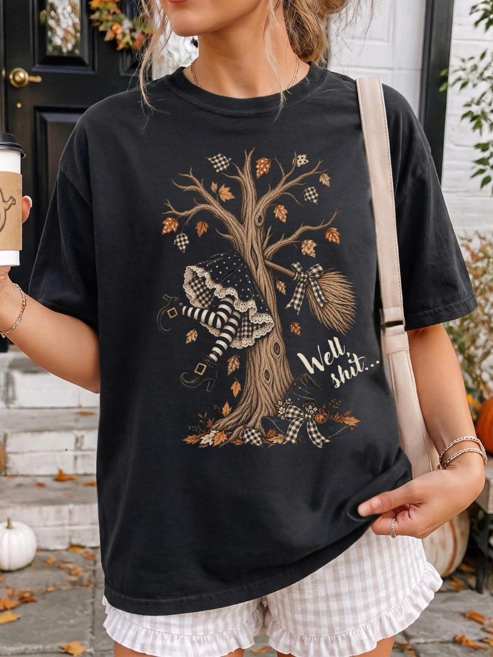 Casual Black Witch Tree Graphic Tee - Well, Shit...